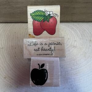 Rubber Stamp Strawberry-Apple-picnic phrase